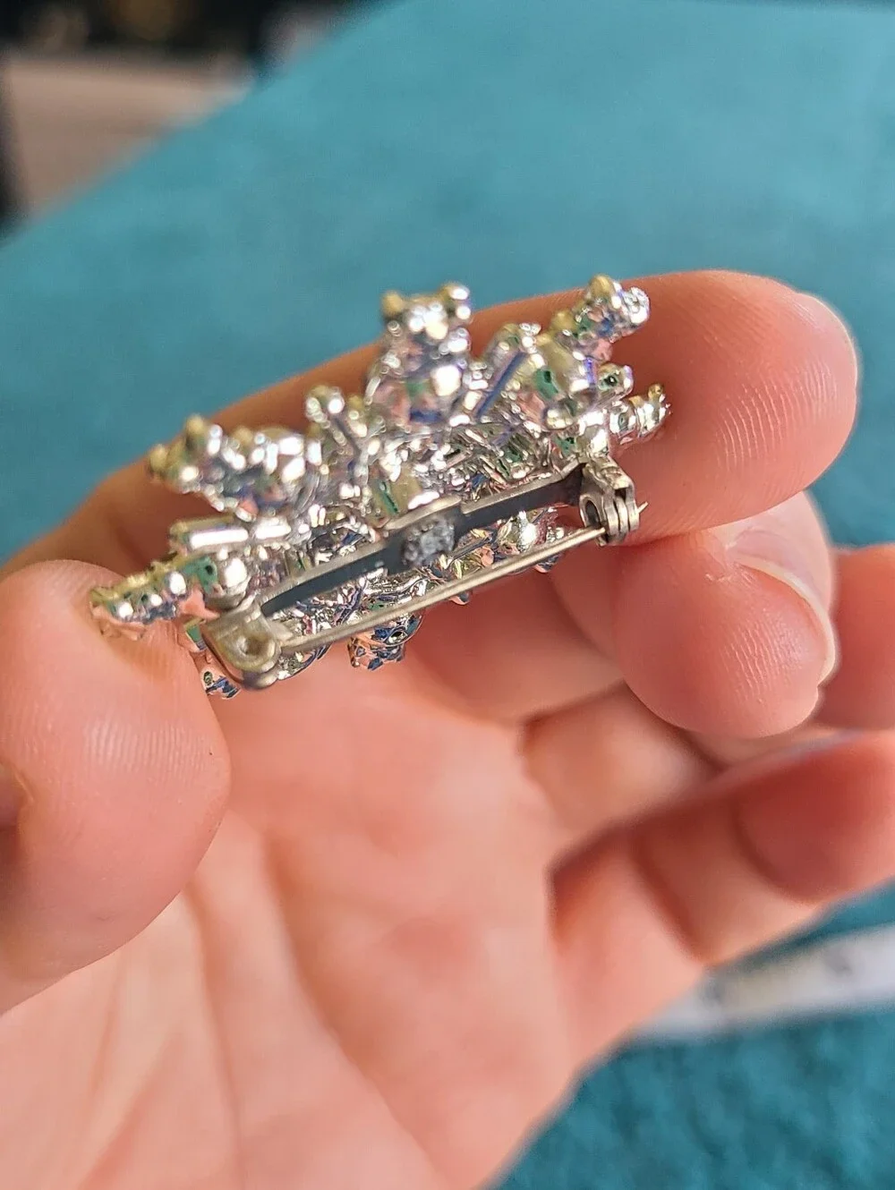 Pair Of Vintage Silver-Tone Brooches with Crystal Snowflake Design